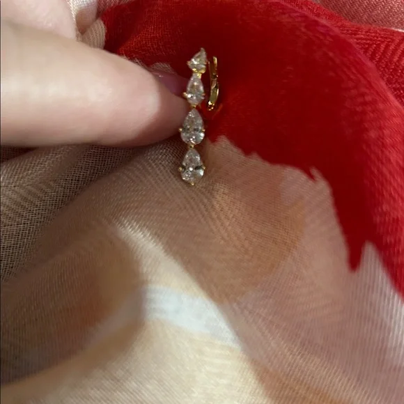 Gold Plated Teardrop CZ Cascade Huggie Earrings New - Picture 3 of 4